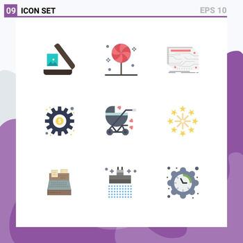 Pictogram Set of 9 Simple Flat Colors of baby setting component preference dollar Editable Vector Design Elements