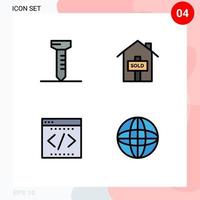 Pictogram Set of 4 Simple Filledline Flat Colors of nail startup property coding web Editable Vector Design Elements