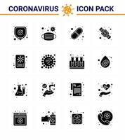 16 Solid Glyph Black Coronavirus Covid19 Icon pack such as report washing capsule twenty hands hygiene viral coronavirus 2019nov disease Vector Design Elements