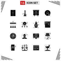 Set of 16 Modern UI Icons Symbols Signs for network profile torch user interior Editable Vector Design Elements