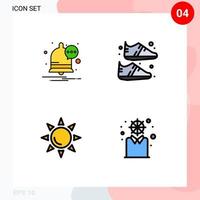 Filledline Flat Color Pack of 4 Universal Symbols of communication sun clothing sportive development Editable Vector Design Elements