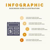 dinero básico documento banco sólido icono infografía 5 pasos presentación antecedentes vector