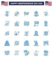 25 USA Blue Pack of Independence Day Signs and Symbols of grill barbecue american church american Editable USA Day Vector Design Elements