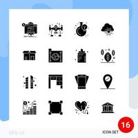 Modern Set of 16 Solid Glyphs and symbols such as market sun growth spring cloud Editable Vector Design Elements