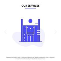 Our Services Performance Growth Human Improvement Management Solid Glyph Icon Web card Template vector