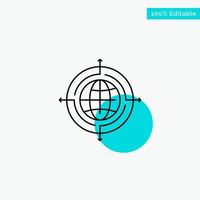Globe Focus Target Connected turquoise highlight circle point Vector icon