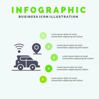 Car Location Map Technology Solid Icon Infographics 5 Steps Presentation Background vector