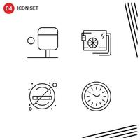 Set of 4 Commercial Filledline Flat Colors pack for ping pong smoking computer supply clock Editable Vector Design Elements
