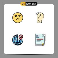 Mobile Interface Filledline Flat Color Set of 4 Pictograms of emoji location sad confuse mind contract Editable Vector Design Elements