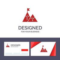 Creative Business Card and Logo template Success Achievement Flag Goal Mission Mountain Peak  Vector Illustration