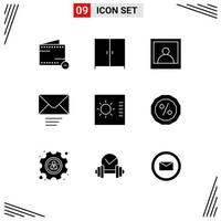 Set of 9 Commercial Solid Glyphs pack for percent credit photo layout control Editable Vector Design Elements