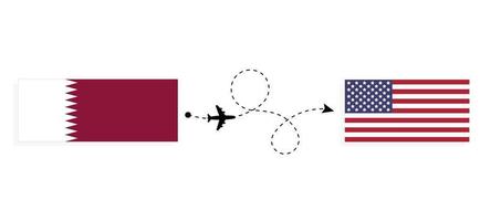 Flight and travel from Qatar to USA by passenger airplane Travel concept vector