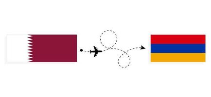 Flight and travel from Qatar to Armenia by passenger airplane Travel concept vector