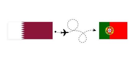 Flight and travel from Qatar to Portugal by passenger airplane Travel concept vector