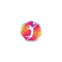 Female volleyball player logo.Abstract volleyball player jumping from a splash. Volleyball player serving ball. vector