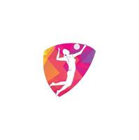 Female volleyball player logo.Abstract volleyball player jumping from a splash. Volleyball player serving ball. vector