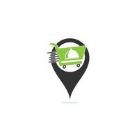 Food delivery map pin shape concept logo design. Fast delivery service sign. Delivery logo online food ordering restaurant. vector