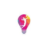 Female volleyball player bulb shape concept logo.Abstract volleyball player jumping from a splash. Volleyball player serving ball. vector