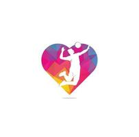 Volleyball player heart shape concept logo. Abstract volleyball player jumping from a splash. Volleyball player serving ball. vector