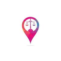 diseño de logotipo de concepto de forma de pin de mapa de ley y abogado. bufete de abogados y diseño de logotipo vectorial de oficina. ley de justicia y plantilla de diseño de logotipo de abogado vector