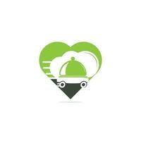 Food delivery heart shape concept logo design. Fast delivery service sign. Delivery logo online food ordering restaurant. vector