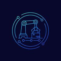 Robotic assembly line, automation vector icon