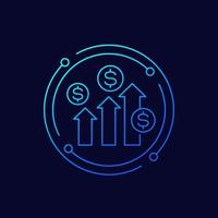 income growth, growing profit or money line icon, vector