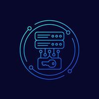 server and a key, access control line vector icon