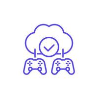 icono de línea de juegos en la nube con controladores de juegos vector