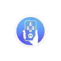 Conference call icon with phone in hand, vector