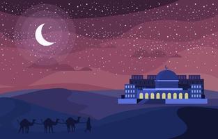 Isra Mi'raj Journey At Night Background vector