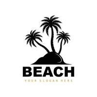 logo de árbol de coco con ambiente de playa, vector de planta de playa, diseño de vista de puesta de sol