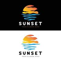 Sunset Logo, Beach Design, River And Sun Illustration, Vector Enjoying The Twilight