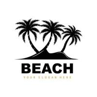 Coconut Tree Logo With Beach Atmosphere, Beach Plant Vector, Sunset View Design vector