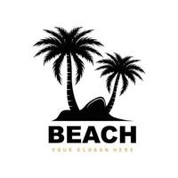 Coconut Tree Logo With Beach Atmosphere, Beach Plant Vector, Sunset View Design vector