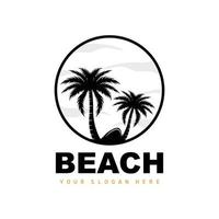 Coconut Tree Logo With Beach Atmosphere, Beach Plant Vector, Sunset View Design vector