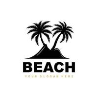 Coconut Tree Logo With Beach Atmosphere, Beach Plant Vector, Sunset View Design vector