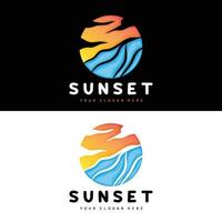 Sunset Logo, Beach Design, River And Sun Illustration, Vector Enjoying The Twilight