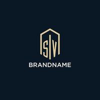 SV initial monogram logo with hexagonal shape style, real estate logo design ideas inspiration vector