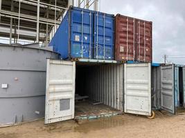 Cargo freight containers at harbor terminal photo