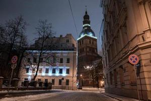 Winter night streets of Riga old town. photo