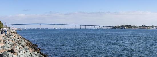 Distant view of Coronado Bridge over San Diego bay in summer photo