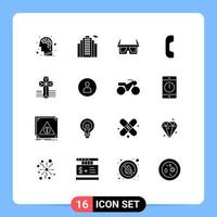 16 Thematic Vector Solid Glyphs and Editable Symbols of worker church glasses cross phone Editable Vector Design Elements