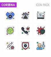 corona virus enfermedad 9 línea llena paquete de iconos de color plano chupar como llamada enfermedad de emergencia epidémica corona viral coronavirus 2019nov enfermedad vector elementos de diseño