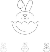 Egg Rabbit Easter Bold and thin black line icon set vector