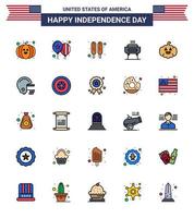 Flat Filled Line Pack of 25 USA Independence Day Symbols of american american hot dog pumkin festivity Editable USA Day Vector Design Elements