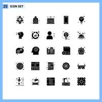 grupo universal de símbolos de iconos de 25 glifos sólidos modernos de elementos de diseño de vectores editables android de bombilla de computadora portátil de internet iot