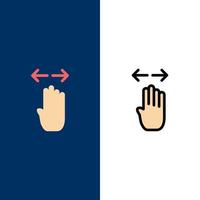 cuatro dedos de la mano izquierda derecha iconos planos y llenos de línea conjunto de iconos vector fondo azul