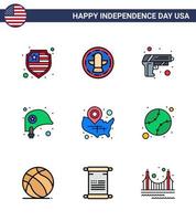 9 Creative USA Icons Modern Independence Signs and 4th July Symbols of usa map security star helmet Editable USA Day Vector Design Elements