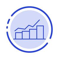 gráfico de crecimiento gráfico de diagrama de flujo aumentar el progreso línea punteada azul icono de línea vector